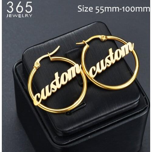 1 Pair Fashion Stainless Steel Custom Name Big Earrings Women Personalized Initial Cursive Nameplate Stud Earring Wedding Gift