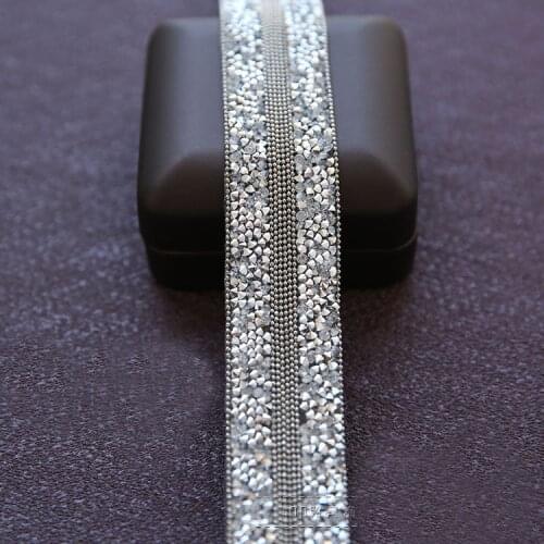 2.8cm Width Hot Drill Rhinestones Lace Trim For Clothing Glass And Crystals Chain Beaded Lace Trim Sew On Jewelry Accessories