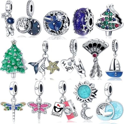 2020 New S925 Sterling Silver Shining Earth Moon Charm Fit Original 3mm Bracelet&Bangle For Women Birthday Fashion Jewelry Gift