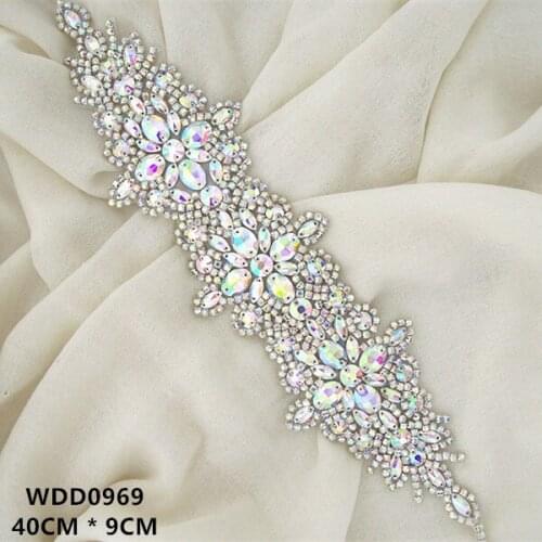 30pcs) Hand beaded AB Rhinestone applique gold crystal applique iron on for wedding dresses WDD0969
