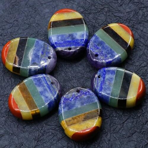 39*29mm Seven Chakra Energy Pendants Natural Stone Yoga Meditation Energy Pendulum Women Men Jewelry Making Necklace Pendants