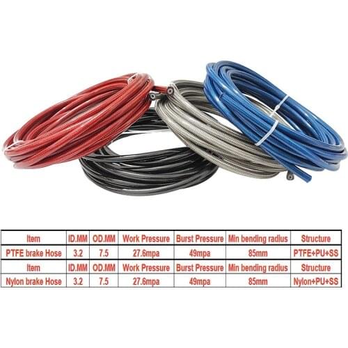 5m/lot AN3 Motorcycle braided Stainless Steel nylon brake line hose FLUID HYDRAULIC hose PTFE brake line Gas Oil Fuel Line Hose