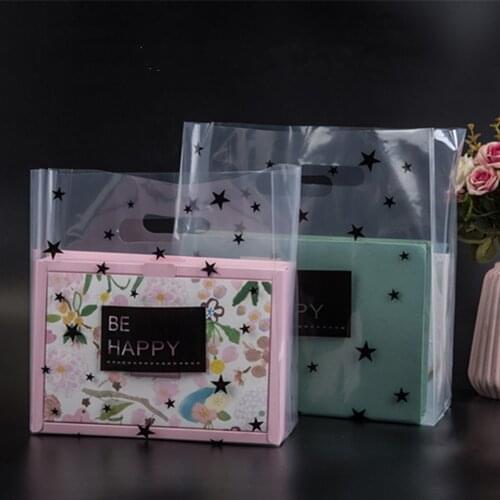 50pcs Portable Transparent Plastic Gift Bag Food Takeaway Packaging Bag Bread Wrapping Bags Home Storage Organization