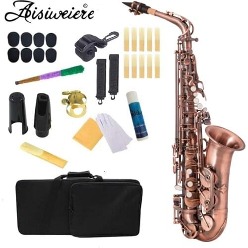 Alto Saxophone Brass Lacquered Gold E Flat Sax bE Key Woodwind Instrument with Cleaning Brush Cloth Gloves Case
