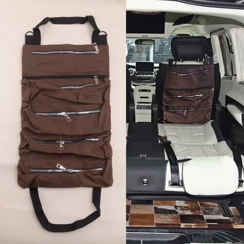 Car Universal Brown Oxford Cloth Multi-Purpose Tool Roll Up Storage Bag Wrench Organizer Seat Hanging Pouch