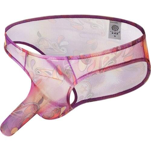 Bohemian Style Perspective Comfortable Printing Mens Briefs Elephant Nose Penis Pouch Sexy Mens Underwear Transparent Pants