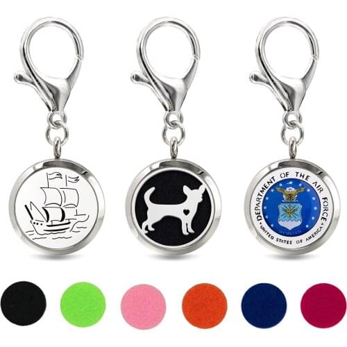 Ship Dog Key Chain Essential Oil Perfume Diffuser 30mm Magnetic Locket with Lobster Clasp Key Ring 10pcs Pads Free