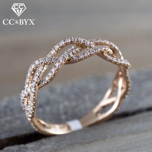 CC Rings For Women Classic Jewelry Cubic Zirconia Rose Gold Color Bridal Wedding Bijoux Femme Accessories Drop Shipping CC2342