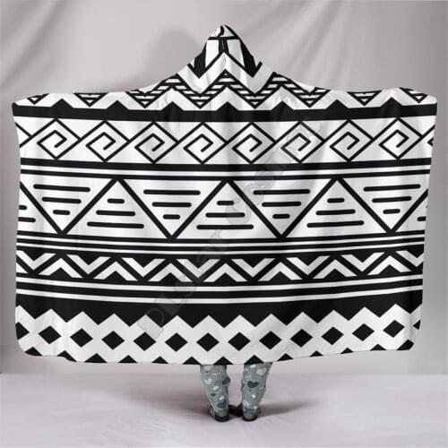 3D All Over Tribal Pattern Black Hooded Blanket Adult colorful child Sherpa Fleece Wearable Blanket Microfiber Bedding