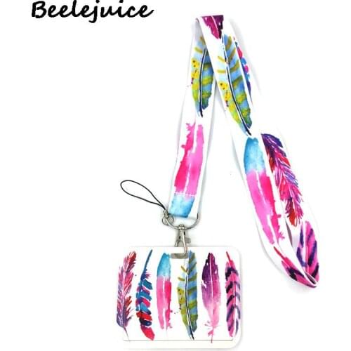 Pink Feathers Color Leaves ID Card Students Work Name card Holder Pass Gym Badge Kids Holder Jewelry Accessories Decoration Gift