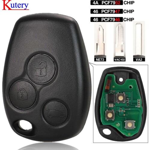 Kutery Remote Key PCF7946 Chip 434MHz For Renault Trafic Vivaro Primastar Movano 3 Button Replacement Control Fob Keyless