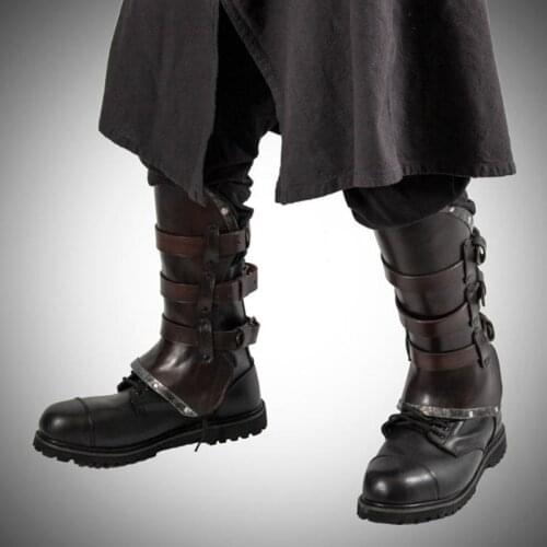Men Medieval Renaissance Samurai PU Leather Foot Cover Saxon Soldier Knight Protective Gear Vintage Armor Party Cosplay Costume