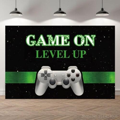 Game On Level Up Party Room Decor Backdrop Poster Cover Kids Toy Story Birthday Cake Dessert Table Background Photography