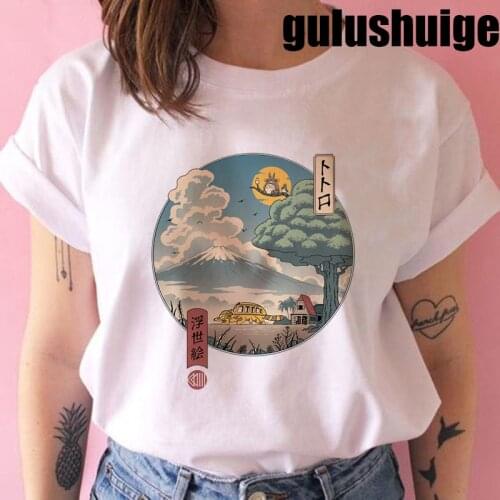 Totoro T Shirt Women Ullzang Sprited Away Tshirt Funny Manga T-shirt Studio Ghibli Anime Top Tee Female 90s Harajuku Kawaii Tee