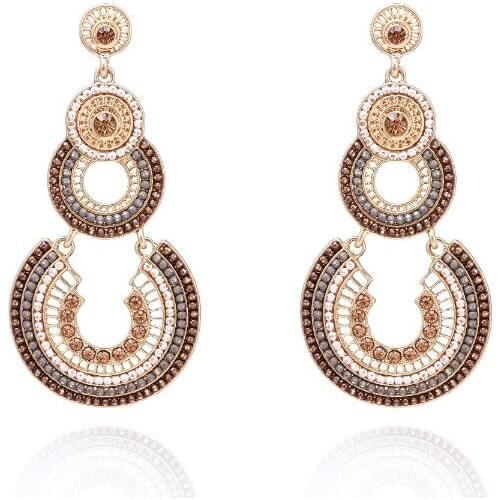 ORNAPEADIA Personality Earrings for Women Round Hollow Long Earrings Temperament Crystal Earrings for Women Wholesale Tassel