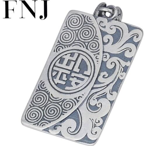 FNJ Rectangle Flat Pendant 925 Silver Original Pure S925 Thai Silver Pendants for Jewelry Making Women Men