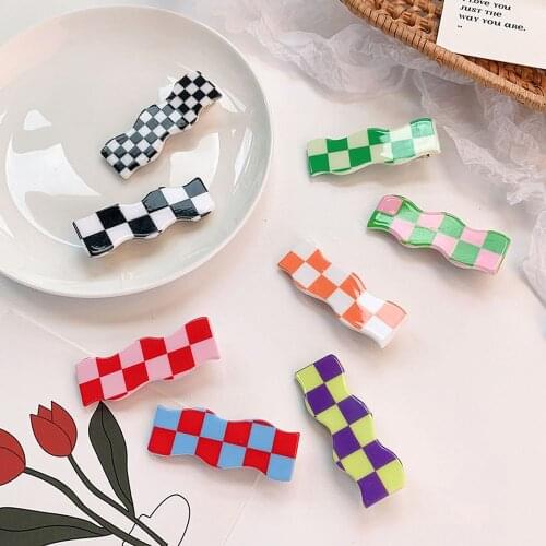 Mini Plaid Flower Hair Claw for Women Girl Acrylic Hair Accessories Sweet Hair Claw Clips Crab Simple Hair Clamps Chic Hair Clip