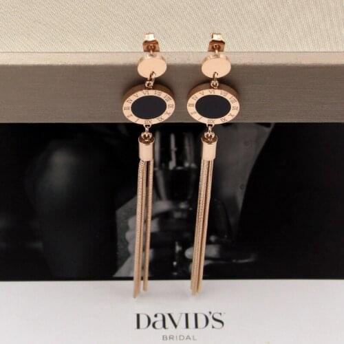 Fashion Black Roman Numeral Round Snake Chain Tassel Rose Gold Long Stud Earrings for Women Jewelry Wholesale