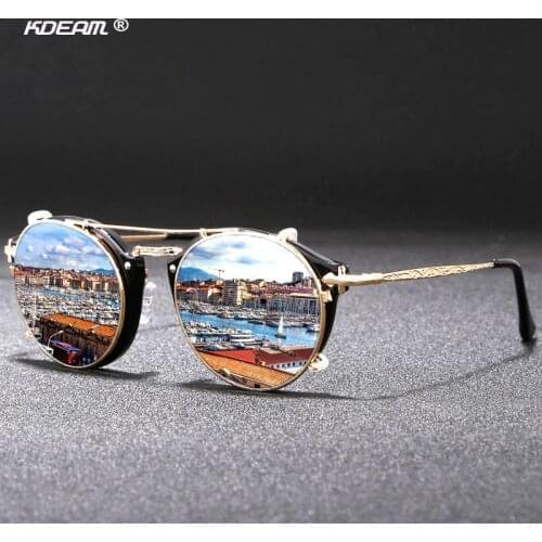 Fashion Round Sunglasses Metal Frame UV400 KDEAM Men Womens Steampunk Retro Sunglass Driving Shades With Free Box