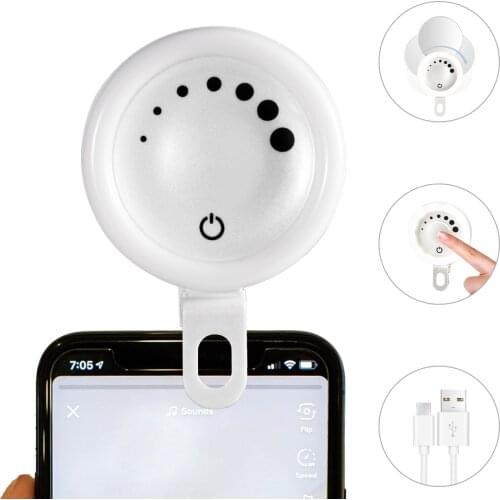 Selfie 3 Color LED Phone Ring Light with Rotatable Makeup Mirror, White and Champagne Clip-on Fill Rechargeable Lights