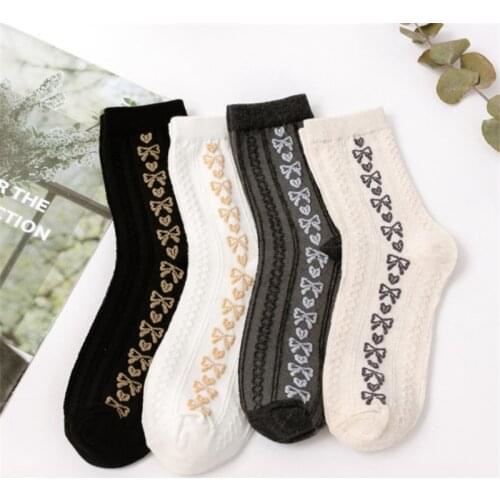 Fashion Cute Cotton Socks Women Japanese Korean Bow Mid Girl Sock New Arrivals Lovely Harajuku Breathable Casual Happy Socks