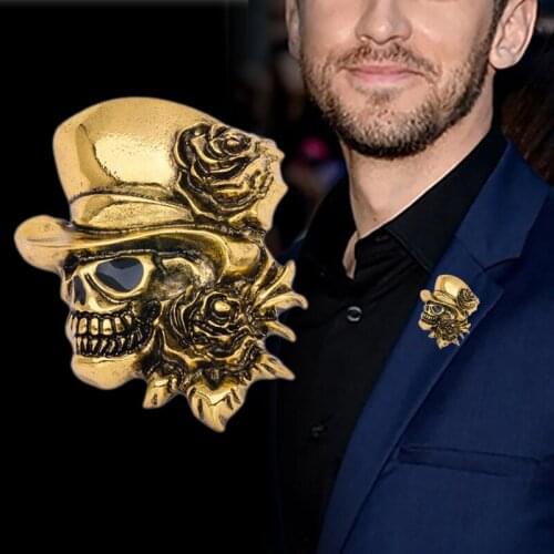 New Design Punk Vintage Rose Brooch Silver Plated Antique Silver Halloween Skull Brooches For Halloween/Party/Holiday