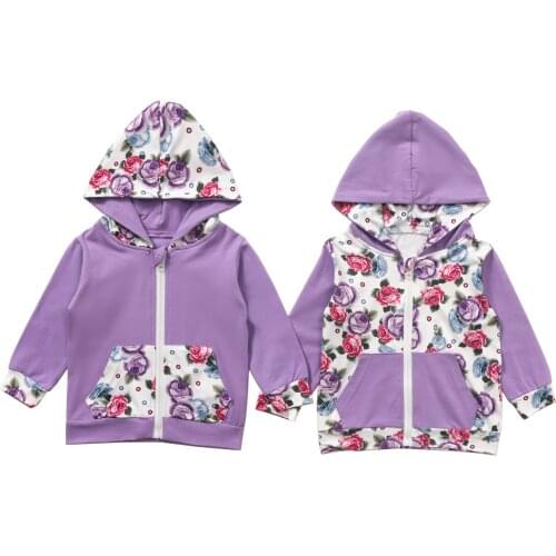 Toddler Baby Girl Jackets Floral Long Sleeve Zipper Autumn Hooded Top With Pocket Front Autumn Winter Outwear
