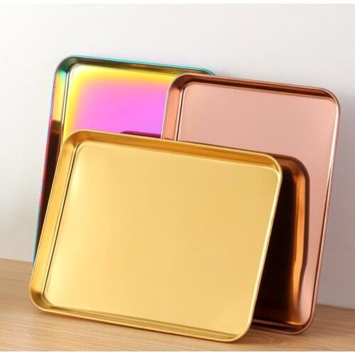 Stainless Steel Thicken Rectangle Storage Trays Fruit Bread Steamed Sausage Dish Plate Cake Baking Pans Restaurant Kitchen Tools