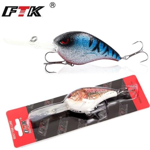 FTK 28g Lifelike 3D Eyes Crankbait Hard Fishing Lure For Bass Body 7.6cm Wobblers For Trolling Artificial Crank Fishing Bait