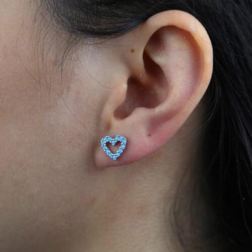 Gold color turquoises Heart stud earring 100% 925 sterling silver lovely Sweet tiny heart charm anti allergy lovers gift Studs