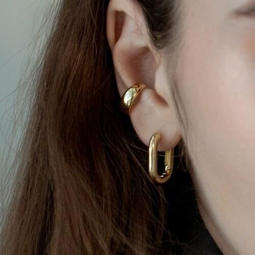 French Simple Chunky Oval Brass Hoop Earring Elegant Geometric Gold U Shape Earring Fashion Women Jewelry Luxury