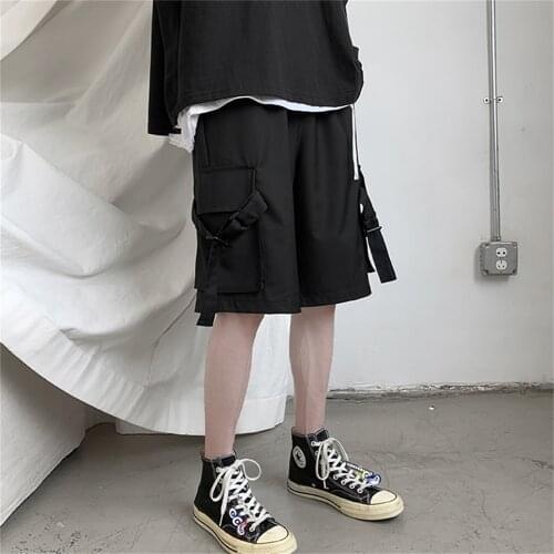 Black Shorts Women Large Pocket Cargo Harajuku Japan Loose Shorts Leisure Couple Korean Ulzzang Trendy Street Summer Shorts