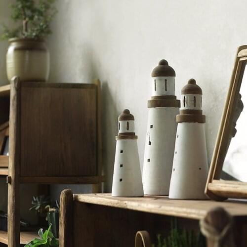 Nordic Creative Wooden Desktop Ornament Lighthouse Figurines Wine Cabinet Bookcase Office Stuey Room Soft Decor Accessories