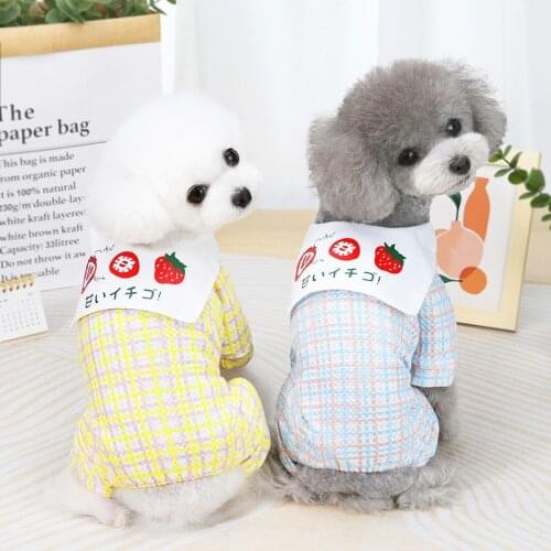 Comfortable Dog Clothes Strawberry Four-legged Puppy Jumpsuit Plaid Ropa Perro Spring Autumn Homewear For Pet Dogs