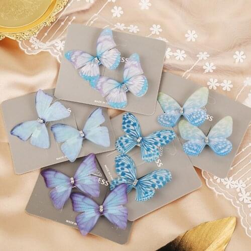 2pcs/Set Sweet Colorful Butterfly Hairpin Cool Girl Barrette Women Vintage Hair Ornament Retro Headband Fashion Hair Accessories