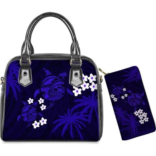 Ladies Floral Messenger with Purse Polynesia Flower Printed Casual PU Messenger Top-handle Women Shoulder Handbag Free Dropship