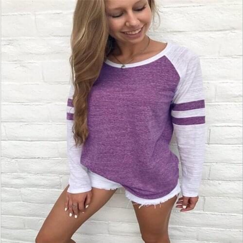 Women Striped Splicing Baseball Blouse 2021 Spring Fashion Casual O Neck Loose Top Tee All Matched Blouse Plus Size