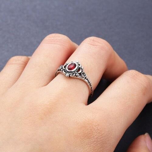 Vintage Purple And Red Stone Rings For Women Engagement Flower Shape Classic Ring Statement Anniversary Wedding Gift