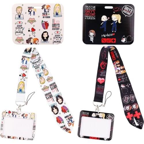 1pcs ZF3036 TV Greys Anatomy Lanyard Card ID Holder Car KeyChain ID Card Pass Gym Phone Badge Key Ring Holder For Doctor Nurse