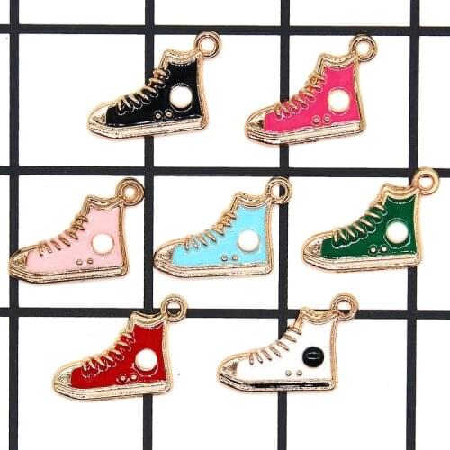 10PCS 12*18mm enamel Gym sports shoes charms for bracelet metal sneaker pendants dangle jewelry making findings components XL877