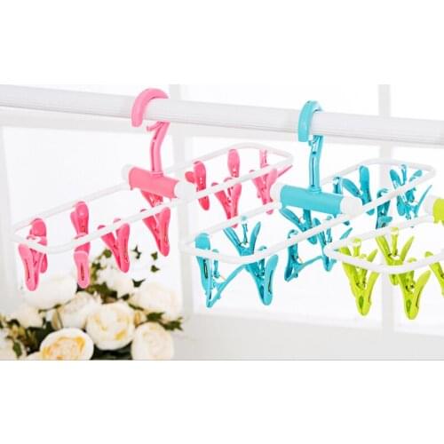 2pcs/lot High quality plastic drying rack folding hanger extra thick underwear socks clip multi-functional clothing rack 12clip