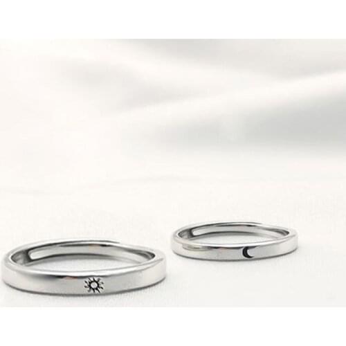 2Pcs Sun and Moon Lover Couple Rings Set Promise Wedding Bands for Him and Her E56C