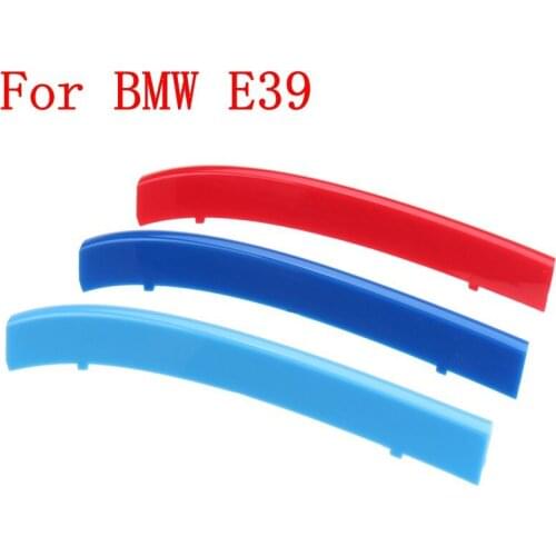 3pcs Car Front Grill Sport Stripes Motorsport Power Stickers Grille Trim Fasten Strips Covers Tri-Color For BMW E39 1999-2004