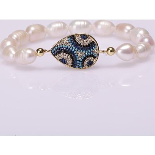 5 pcs/lot tiny natural freshwater pearl copper micro-inlaid zircon gold connector beaded bracelet woman girl charm gift jewelry