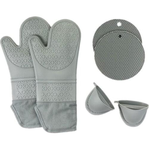 6pcs Long Thick Silicone Gloves Heat-resistant Non-slip Microwave Oven Mitts Baking Anti-scalding Gloves Use To BBQ/Bake/Cook