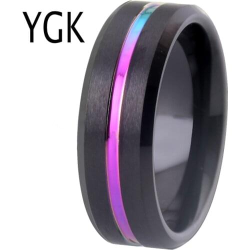8mm Tungsten Carbide Ring Rainbow Color Thin Groove Wedding Band Beveled Comfort Fit Rings Women Engagement Wedding Party Ring