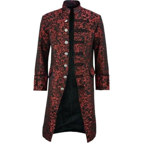 80% HOT SALES！！！Halloween Victorian Men Jacquard Weave Stand Collar Long Sleeve Coat Outwear