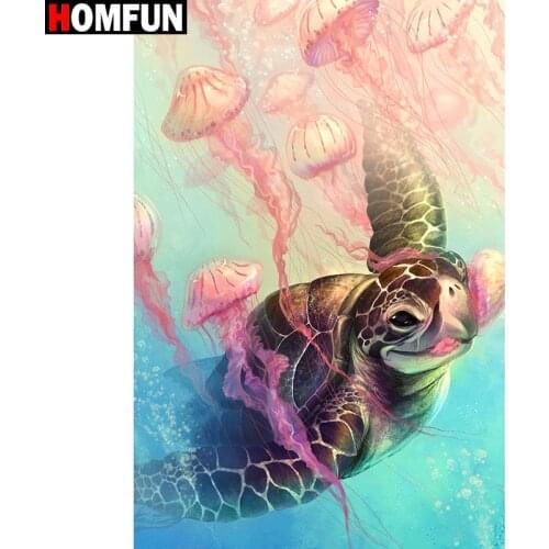 HOMFUN Full Square/Round Drill 5D DIY Diamond Painting "Jellyfish Sea turtle" 3D Diamond Embroidery Cross Stitch Home Decor Gift