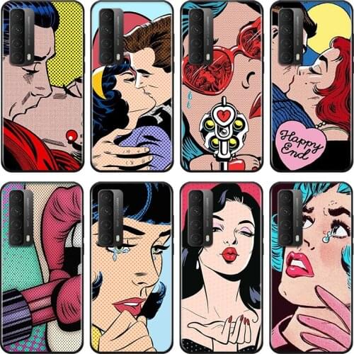 Sexy POP Art Kissing For Huawei Y9A Y9S Y9 Y8P Y8S Y7A Y7P Y7 Y6 Y6P Y6S Y5P Y5 Prime Pro 2019 2020 Black Soft Phone Case