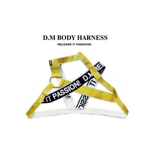 D.M Mens Shoulder Strap Bright Gold Silver Letter Personality Tide Chest Strap Performance Strap Muscle Man Decorating Party Sh